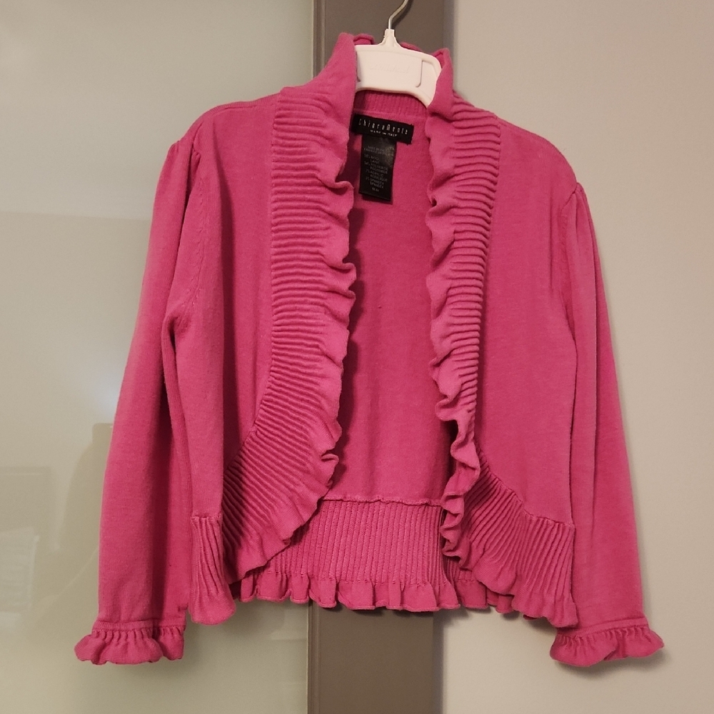 ChiaraMente Size M Pink Ruffled Wool Blend Shrug